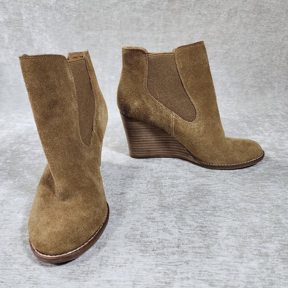Lucky Brand Yamka Suede Wedge Booties Tan Size 7.5